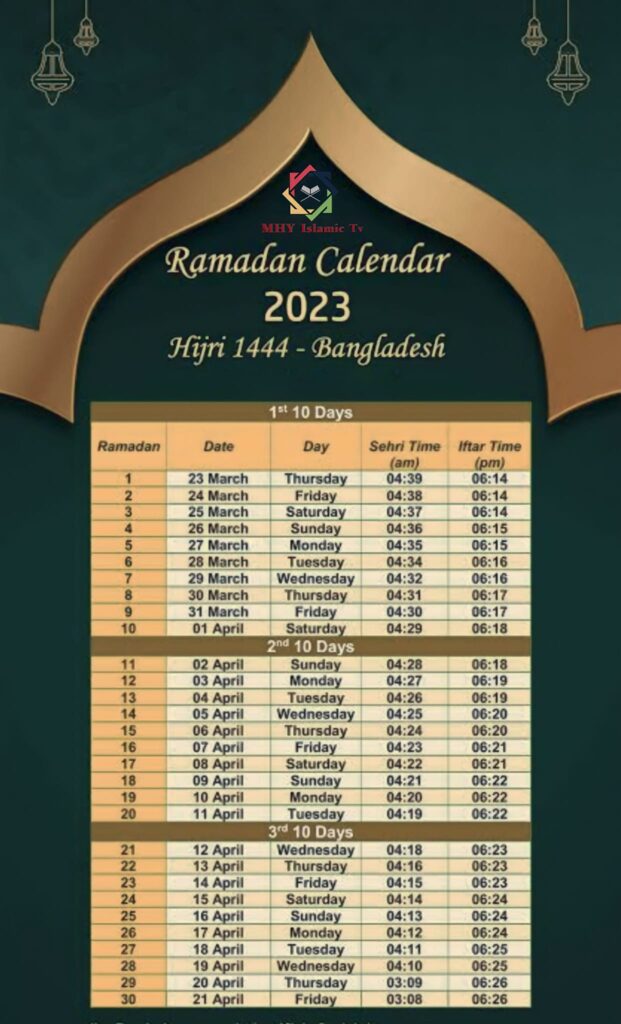 Ramadan Calender 2023 PDF Download