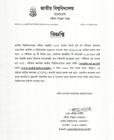 অনার্স ৪র্থ বর্ষের রেজাল্ট ২০২৪ nu 4th year result 2024 notice